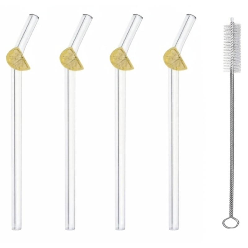 Image of 4-pack Reusable, Flexible Glass Straws With Design, Perfect For Beverages. Ideal For Themed Barware At Holiday Gatherings, Gifts For Valentine's Day, Mother's Day, And Back-to-school And Restaurants