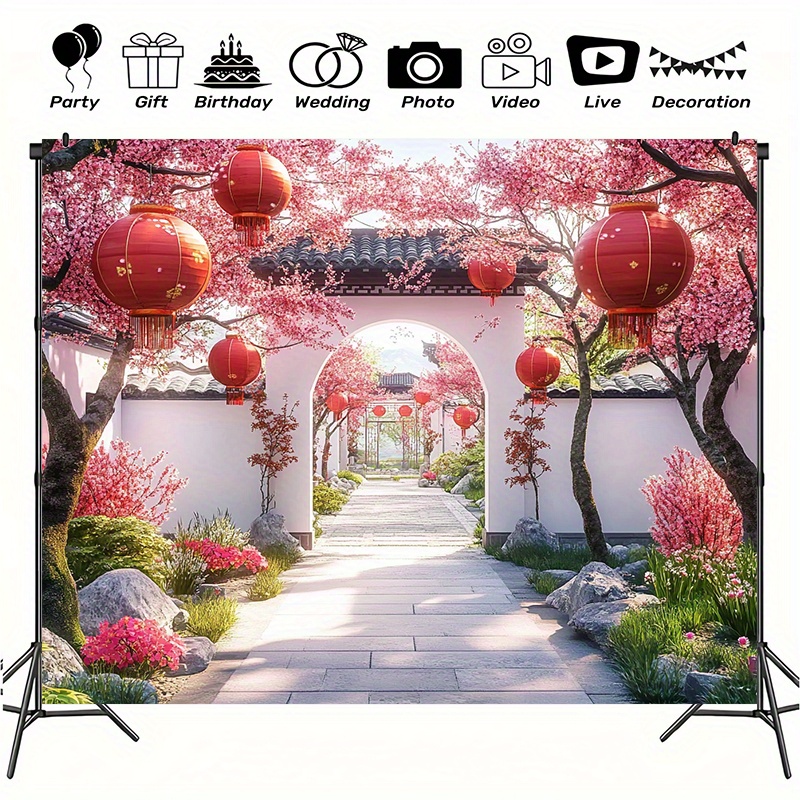 

Large Photography Backdrop - Traditional Chinese With Red Lanterns Theme, Polyester Cloth For Indoor/outdoor Parties, Home Decor & Studio Props, Photographic Cloth, Holiday Parties