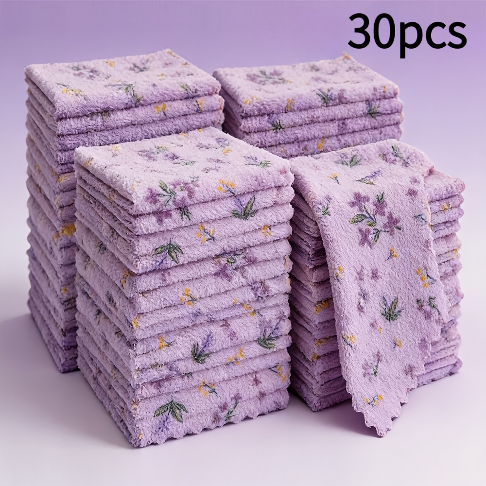 TEMU Lot de 30 chiffons de nettoyage polyvalents, super absorbants, à séchage rapide, peluches, réutilisables, avec bordure à carreaux pastoraux,
