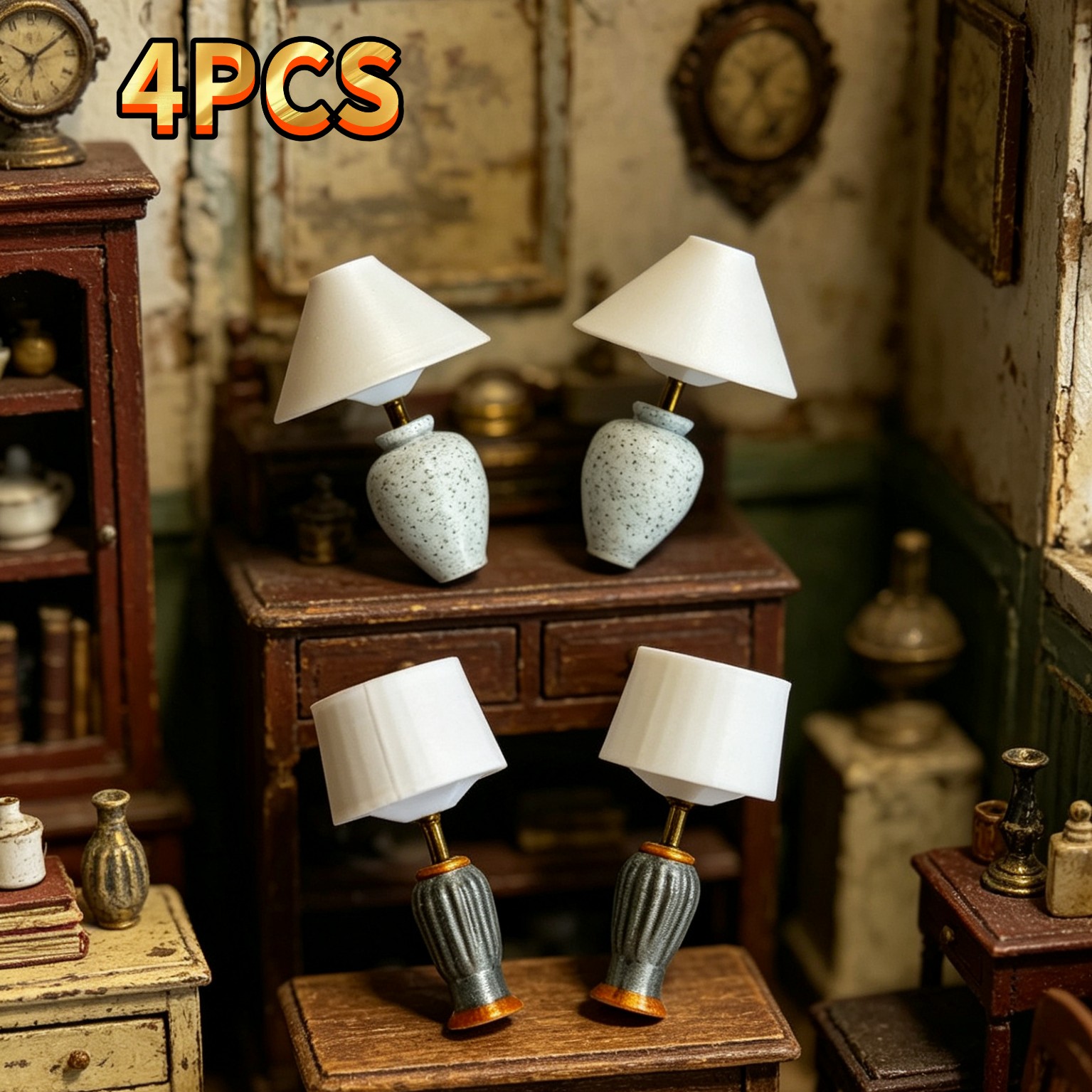 TEMU 4pcs Miniature Model, Miniature Bedside Lamp Model, Collectible Figurines, Miniature Furniture Ornaments, Building Materials, Suitable For 1:12