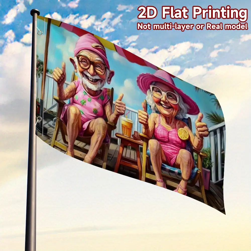 TEMU 2d Flat, 2d Printing Garden Flag Vintage Flag Happy Elderly Couple Design - Durable Polyester Flat Printing, No Needed For Home Outdoor Yard