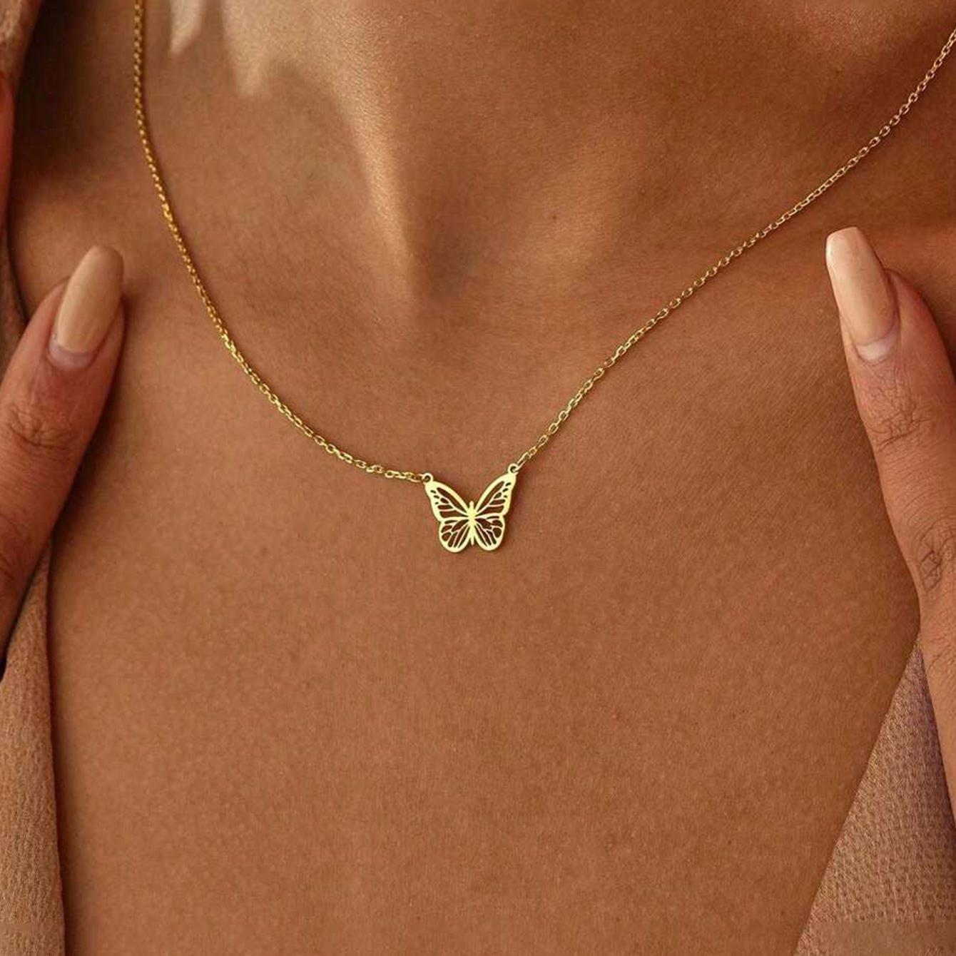 A Minimalist Hollow Butterfly Pendant a Stylish Necklace for Women Featuring a Unique Short Clavicle Chain That Embodies Light Luxury Making It a Perfect Gift