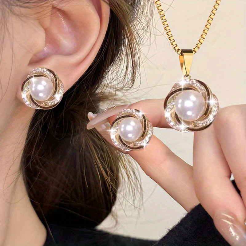 TEMU 3 piezas Elegante Lujoso Moda Fácil Collar Aretes Joyería Versátil Y Regalo De Navideño