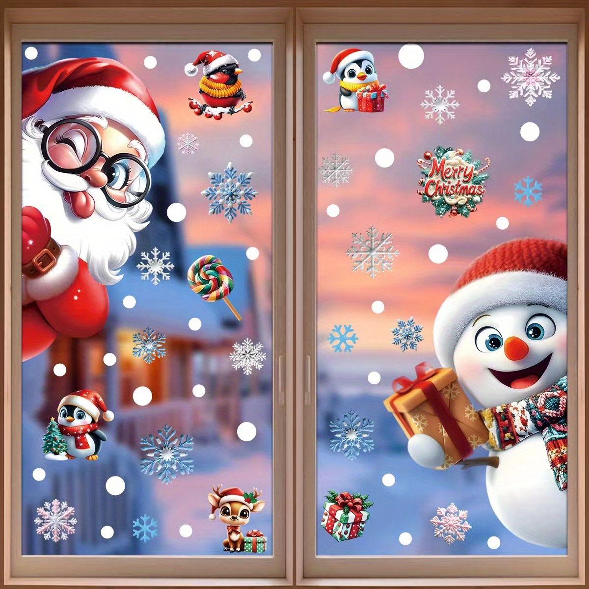 2 Sheets Christmas Stickers Snowman Static Stickers Shopping Mall Window Scene Layout Santa Claus Glass Stickers