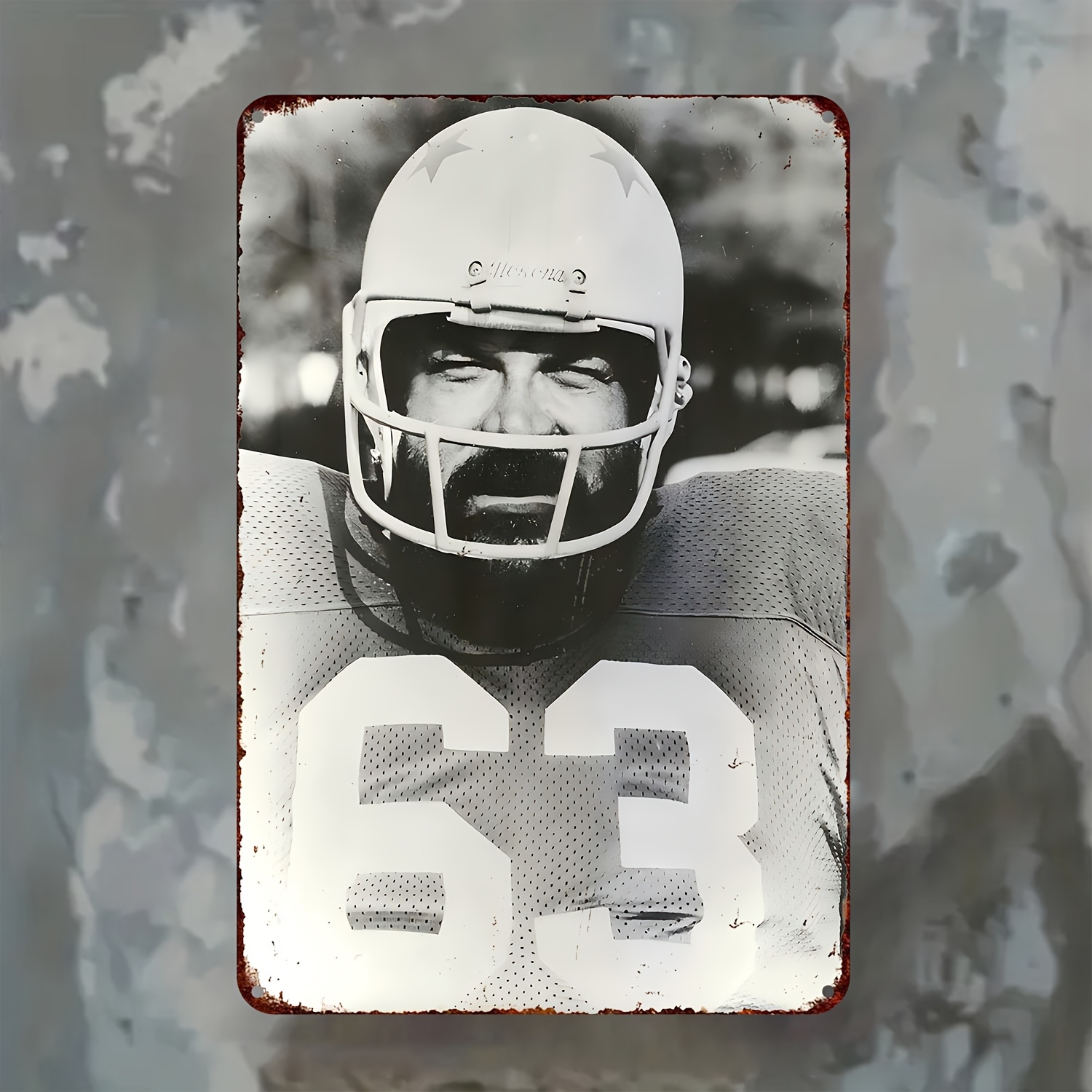 TEMU 2d Flat, 1pc Football Player Helmet Metal Wall Art - Vintage Jersey Number 63 Retro Sports Decor With Design, Durable Iron Hanging Sign Suitable
