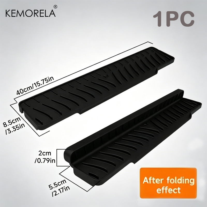 Image of Kemorela Foldable Rack(40.01cm*8.51cm) For Draining And Drying Utensils, Designed For Narrow Sink Areas With A Sloped Drainage Mat, Essential For Drying Kitchen Items Like Sponges And Cutting Boards