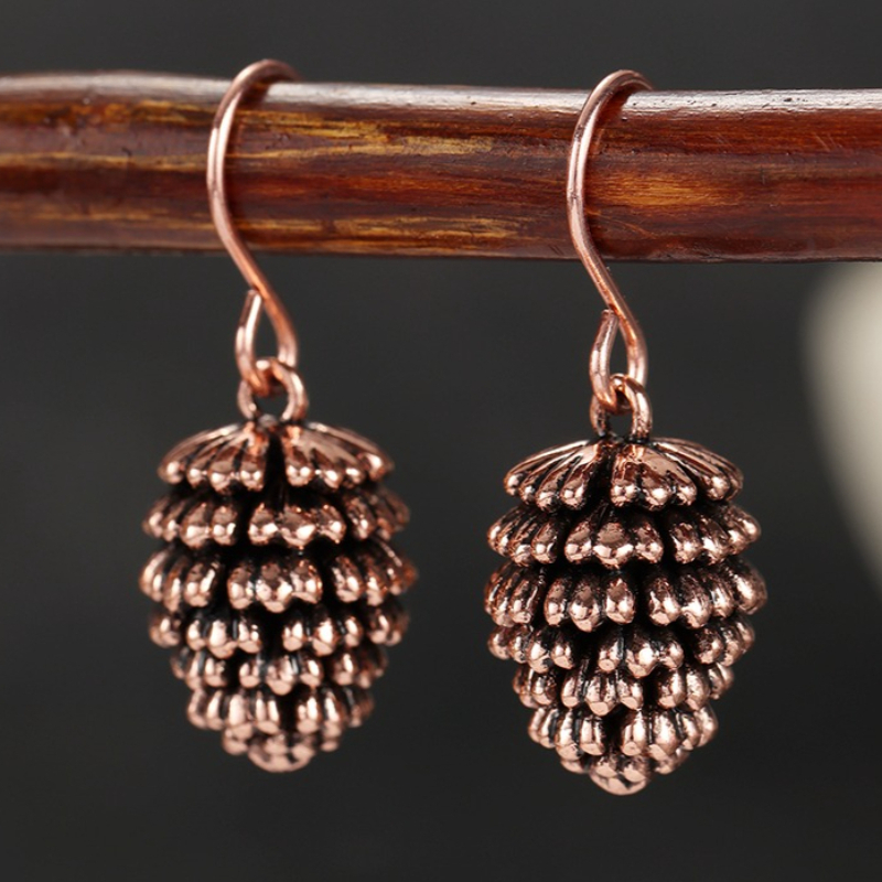 TEMU 1 Pair Of Ancient Retro Style Dim Pine Cone Pendant Ear Hook Earrings, 3 Colors Of Copper Women's Earrings, Unique Jewelry Accessory Gift