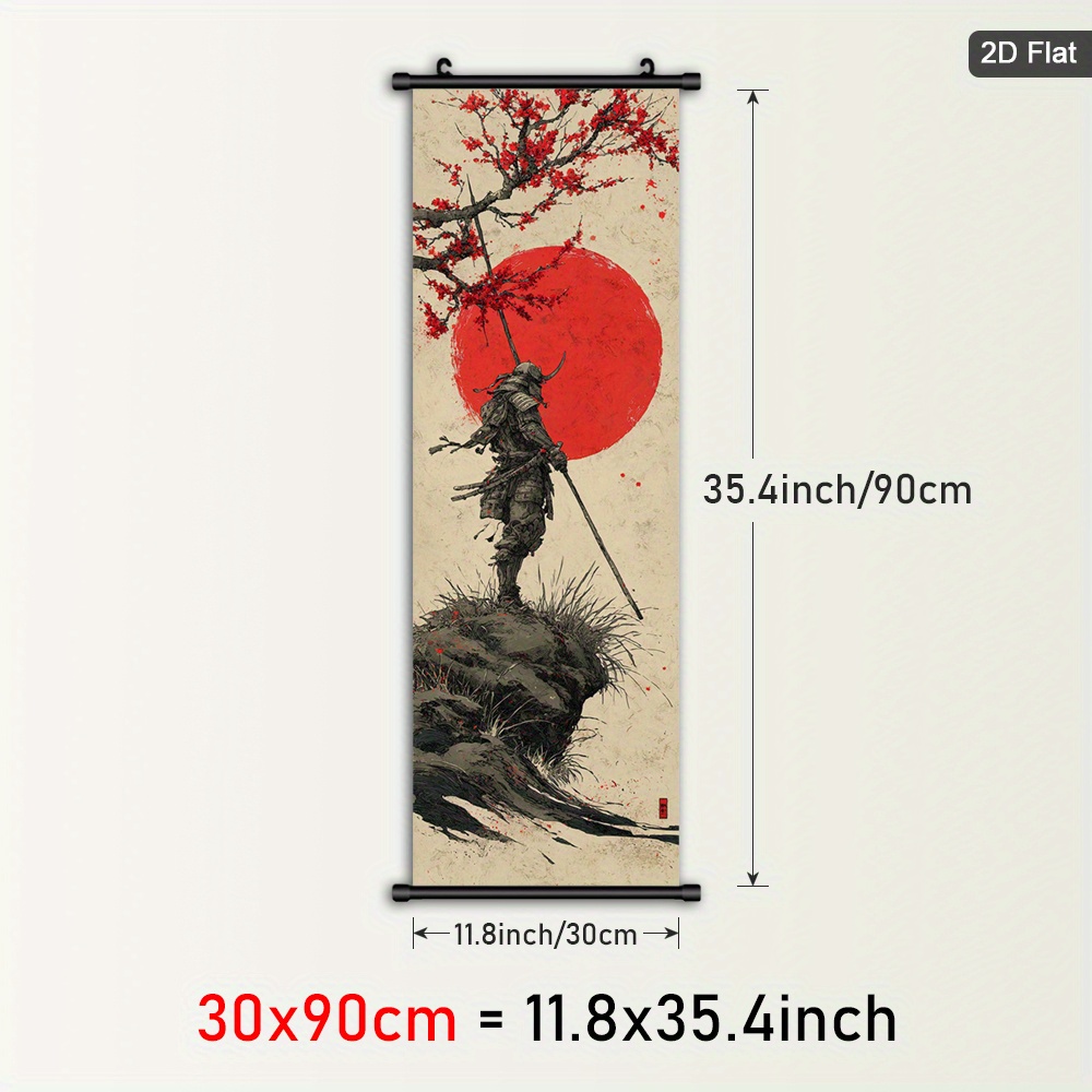 TEMU 1pc Warrior Canvas Poster - Japanese Red Sun Wall Decor With Hanging Hanger, Anime Art Print For Living Room, Bedroom, Office - Vintage Asian