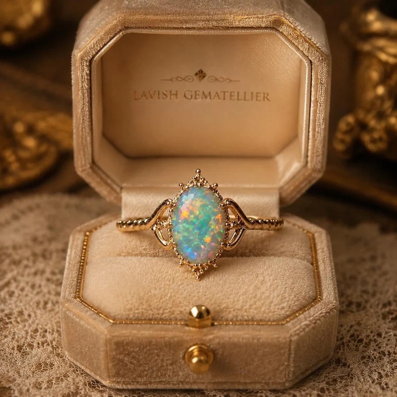 Women's Oval Synthetic Opal Engagement Ring