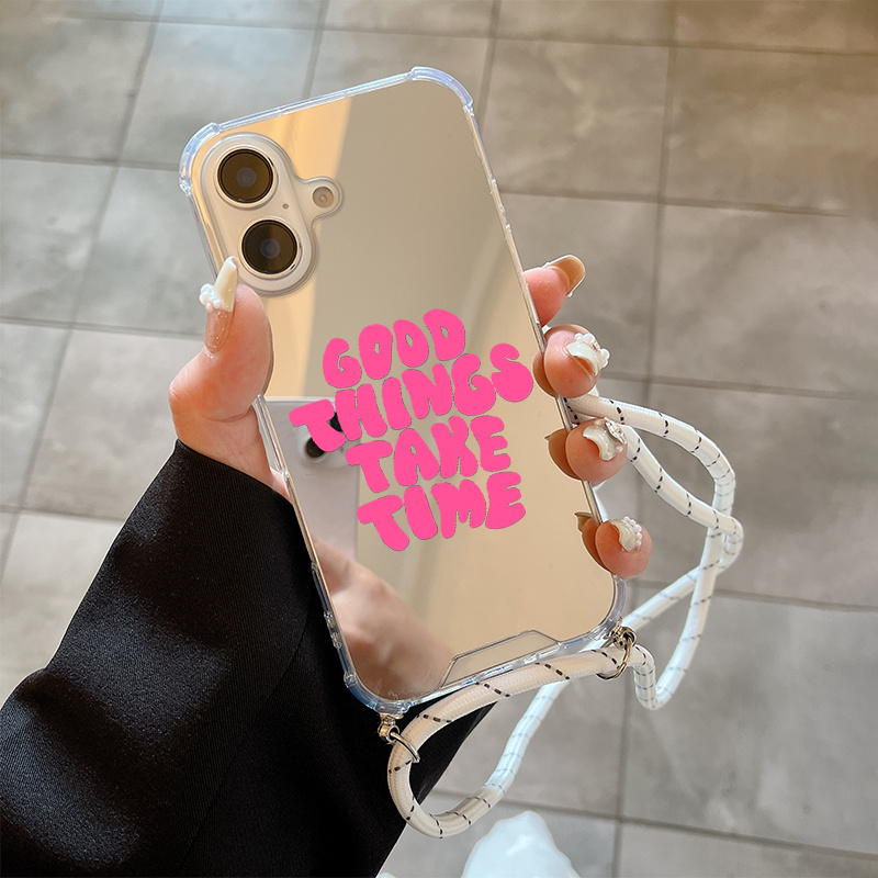 TEMU para iPhone 16: Diseño de lujo con protección en esquinas, de moradas, espejo y cordón colgante, compatible con iPhone 15 14 13 12 11 Pro Max XS