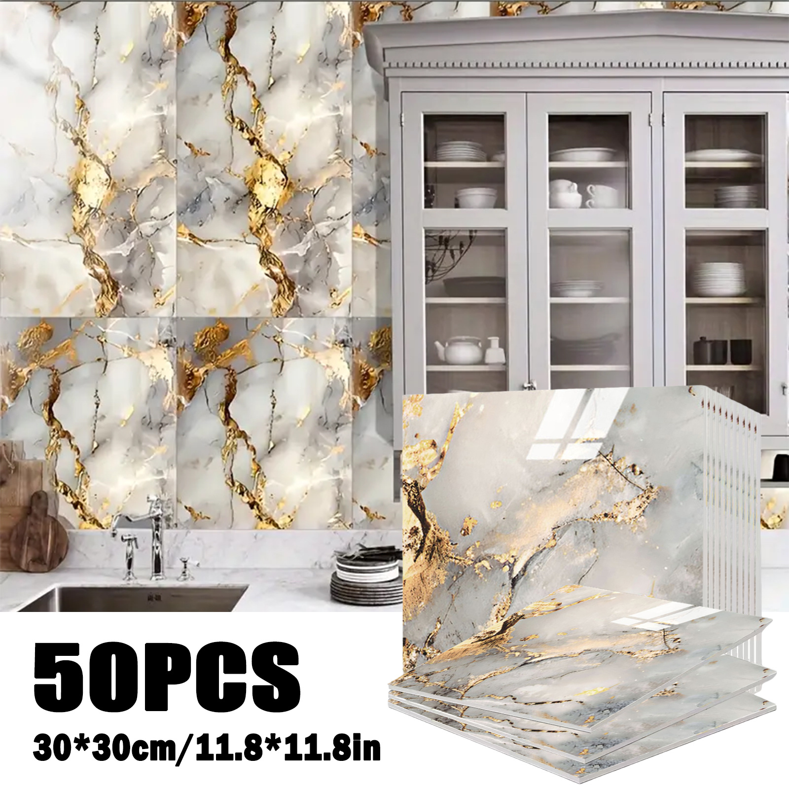 Image of 50pcs/100pcs Self-adhesive Removable 3d Marble Wall Panels Suitable For Plastic Surfaces, Tiles With Modular /wall Decor, Pet Panels Suitable For,, Bathroom, Installation (no Removal)
