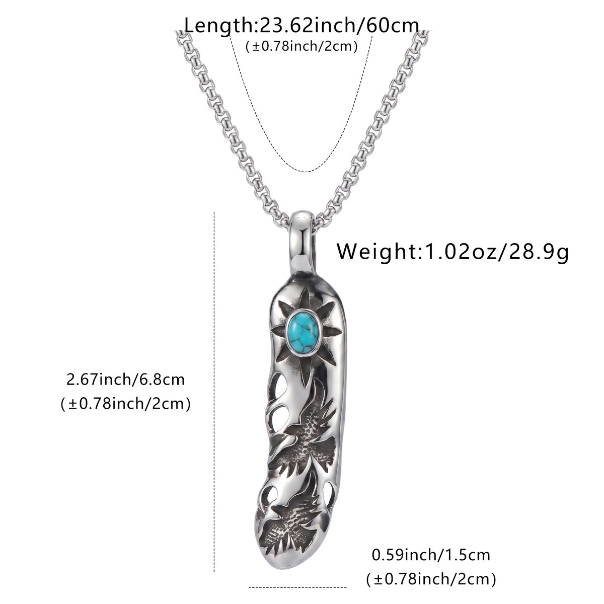 Image of Lnchran 1pc Silvery 316l Stainless Steel Eagle Feather Pendant Necklace With Turquoise Men Jewelry