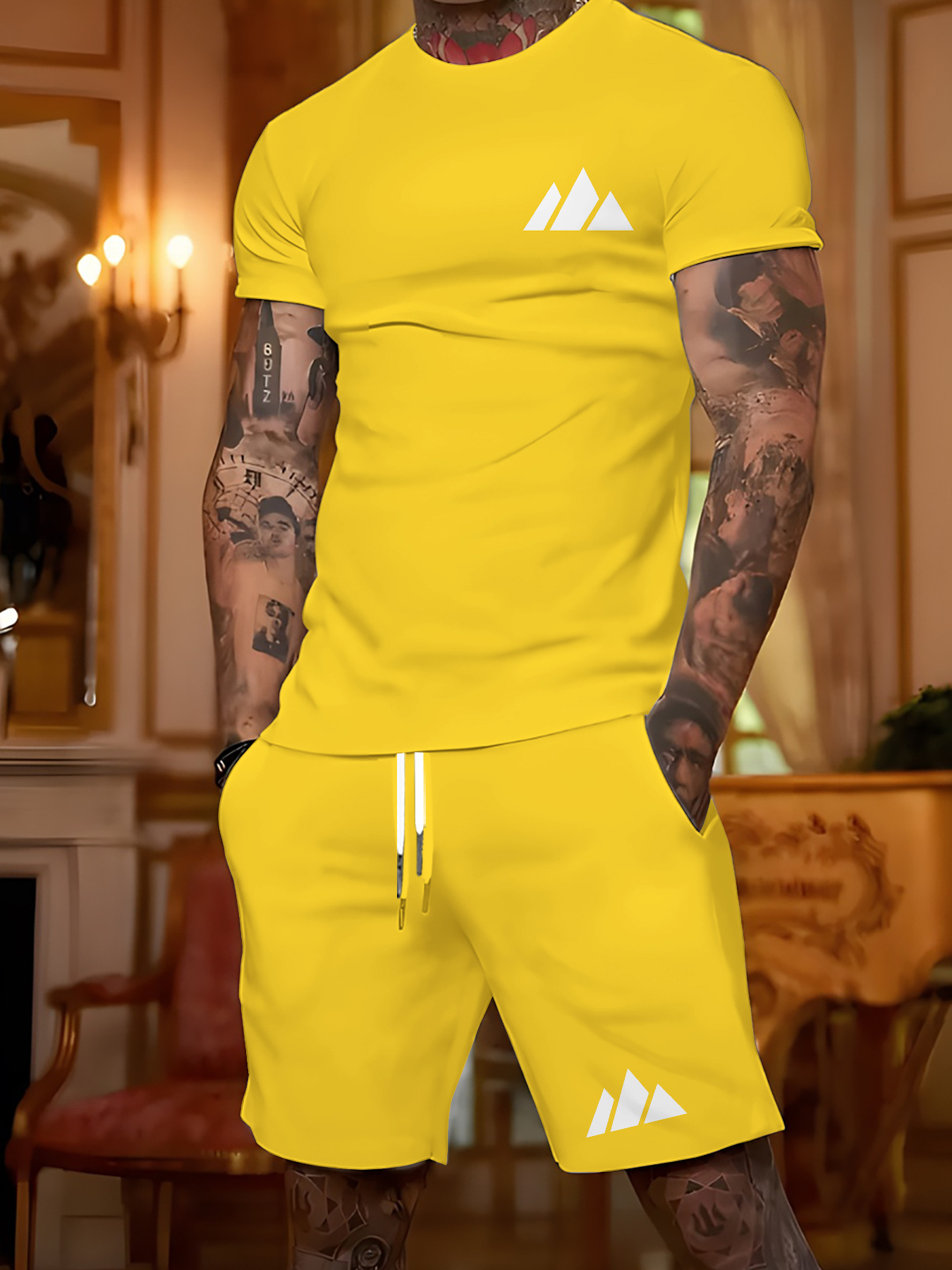 individual   logo 2pcs set easy short sleeve t shirt and casual shorts mens trendy basic outfit