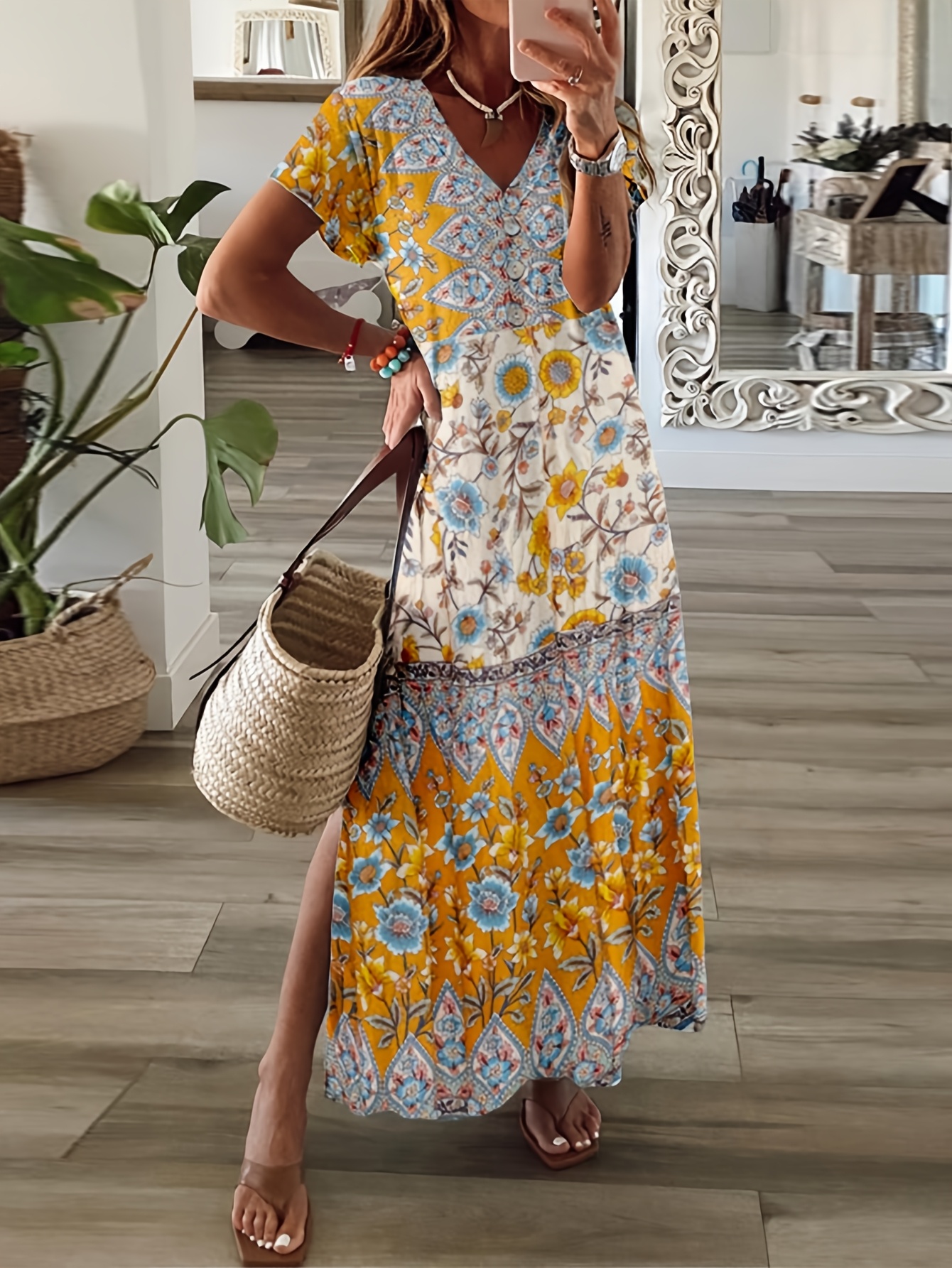 summer dresses with 3/4 sleeves Linen Dress with 3/4 Sleeves and Princess Seams 'Delilah', Midi length