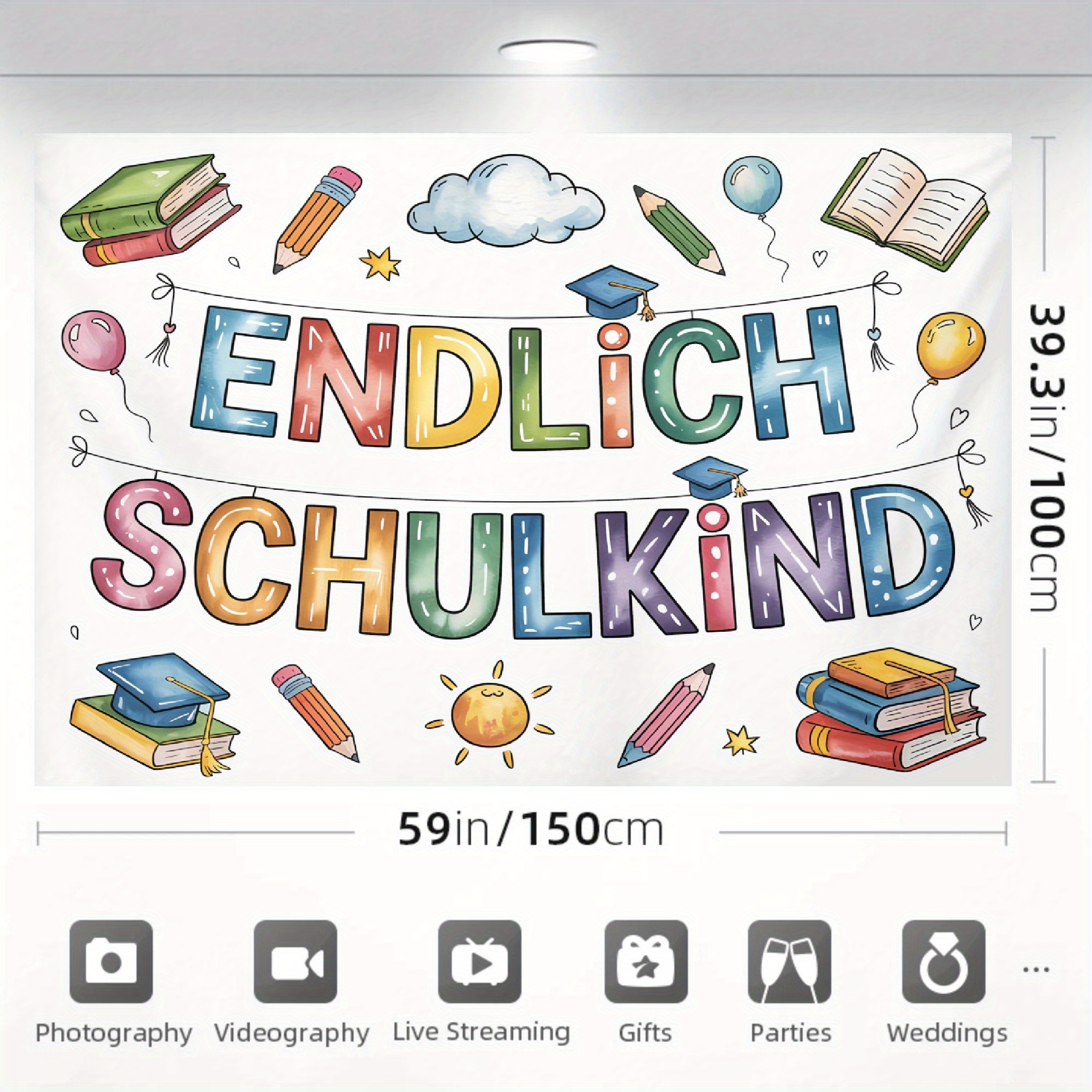 TEMU 2D Flach, 2D Flachbanner, 1 Stück Deutsch Schulkind Partybanner, Back to School Thema Hintergrundbanner Einfach zu Hängen Kein Benötigt, für