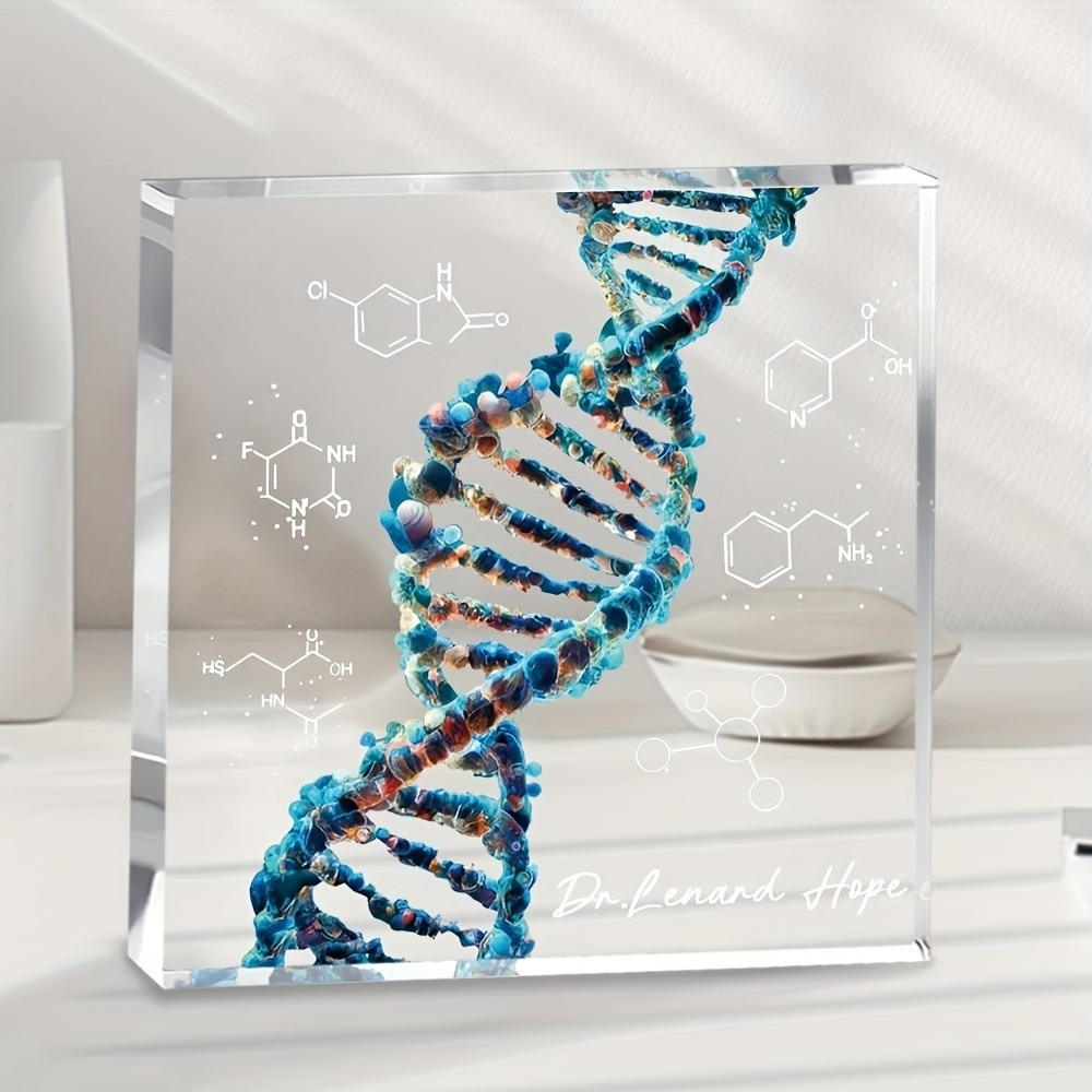 E-shop Personalisiertes Acryl-Displaybrett - Wissenschaftliches Geschenk mit DNA-Doppelhelix & Molekülstruktur-Design, Gravur mit individuellem Namen,