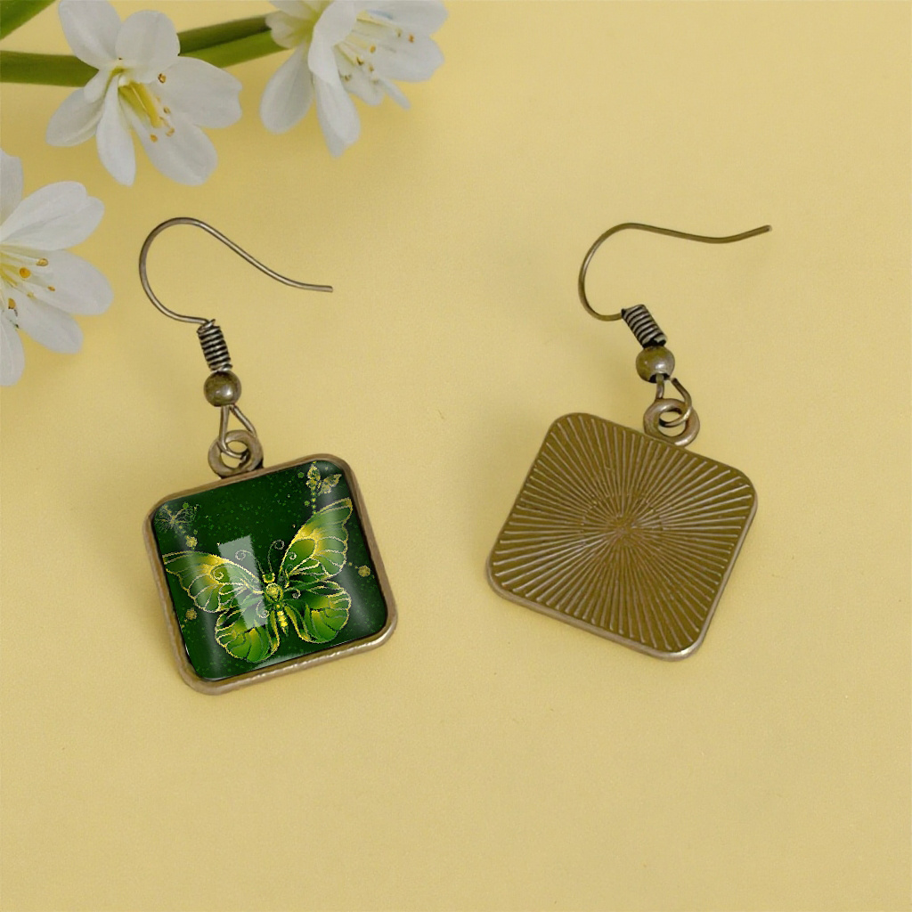 Dreamy Green Butterfly Simple Style Heart Shaped Earrings