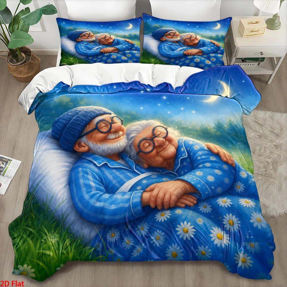 TEMU 3pcs Cozy Elderly Couple Printed Duvet Cover Set, Bedding (1 Duvet Cover   2 Pillowcases), Skin-friendly And Breathable Double Bedding, Nordic
