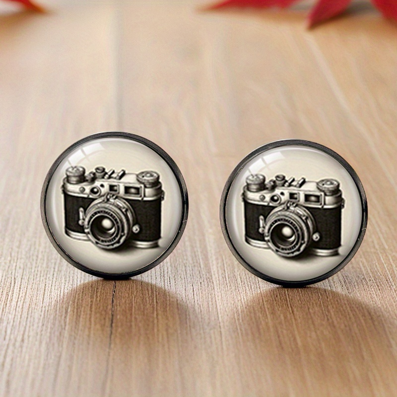TEMU A Pair Of Round Glass Studs, Handmade Jewelry Gift, Without Battery