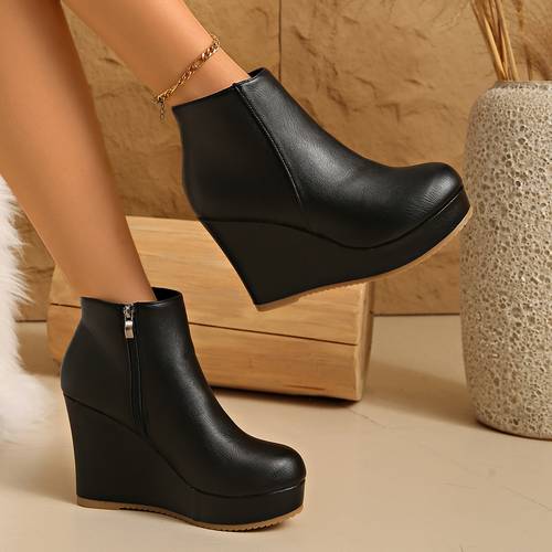 item picture toe womens wedge ankle boots for autumn and winter with high heels and thick soles women shoes