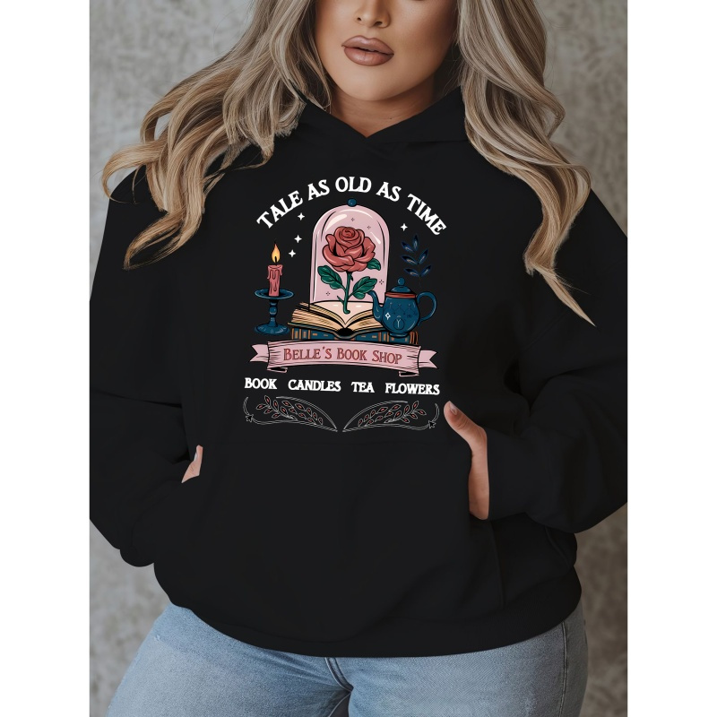 

1pc Plus Size Women's Casual Hoodie With , Polyester Knit Pullover Sweatshirt, Long Sleeve Round Neck With Pockets, For Autumn/ Top