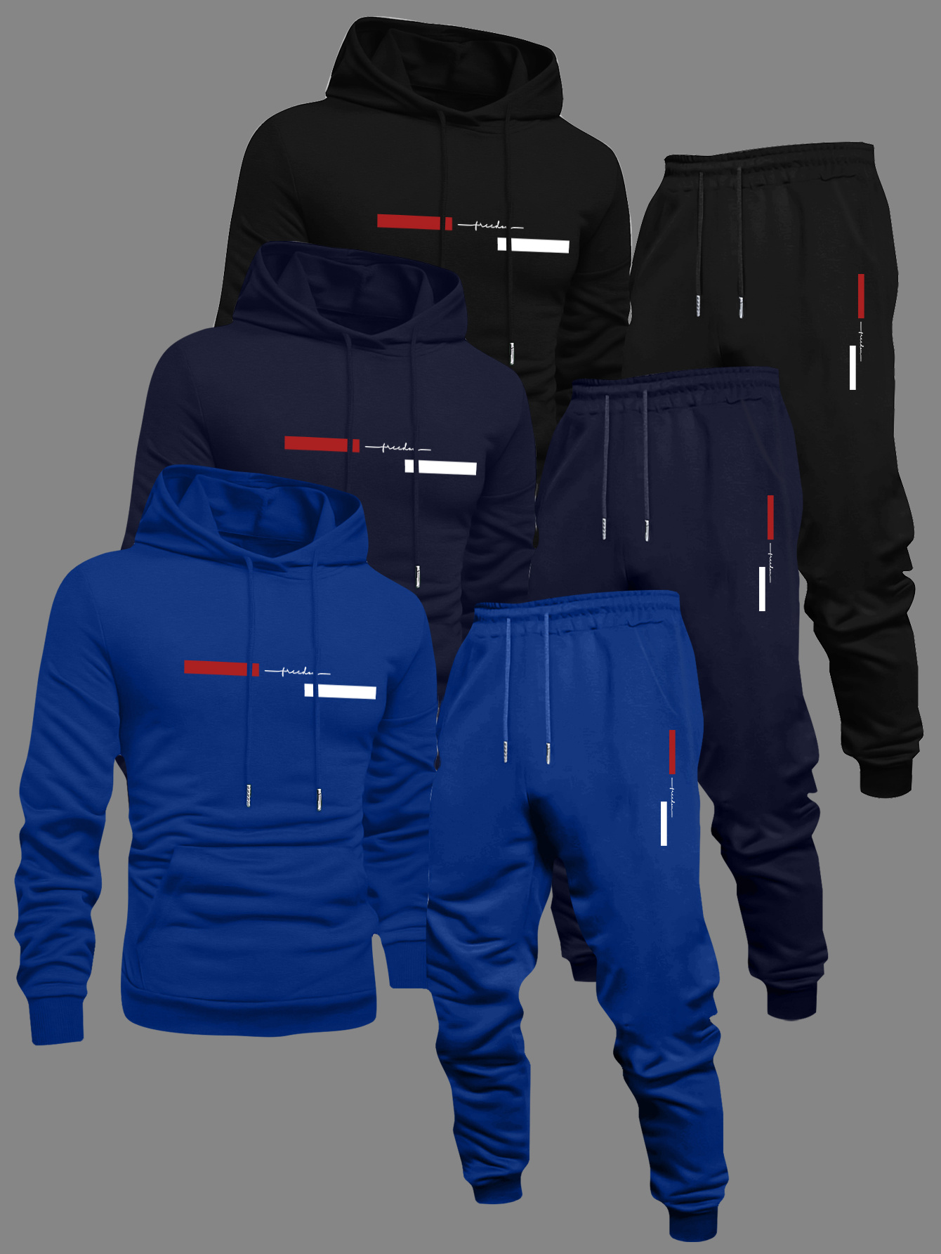 Men'S Casual Hooded Sweatshirt & Joggers Set - Geometric Letter Print, Regular Fit, Long Sleeve, Drawstring Waist, Geometric Pattern, Fall/Winter Collection, Fall Winter Apparel | Geometric Print Hoodie | Drawstring Hoodie