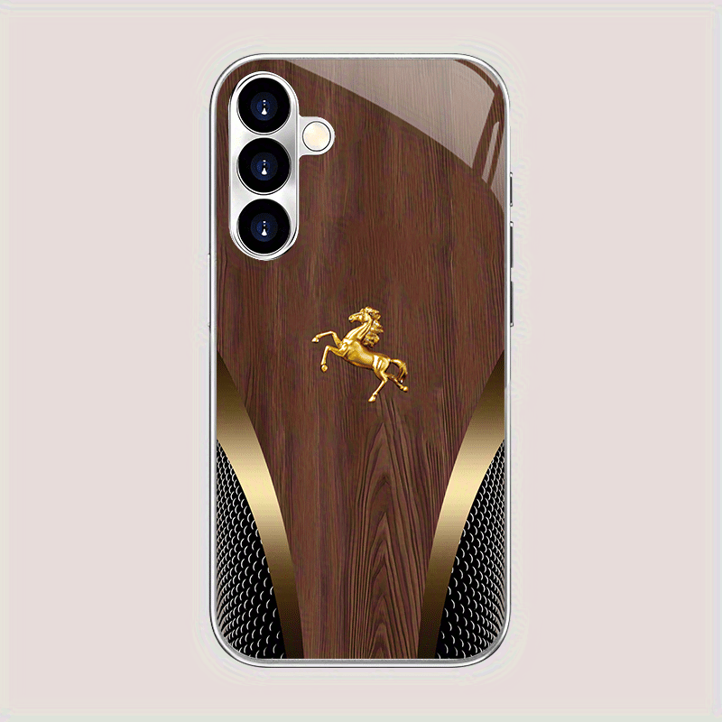 TEMU Phone Case - Wood Grain Jinjunma Pattern, Electroplated Glass Phone Case For Galaxy
