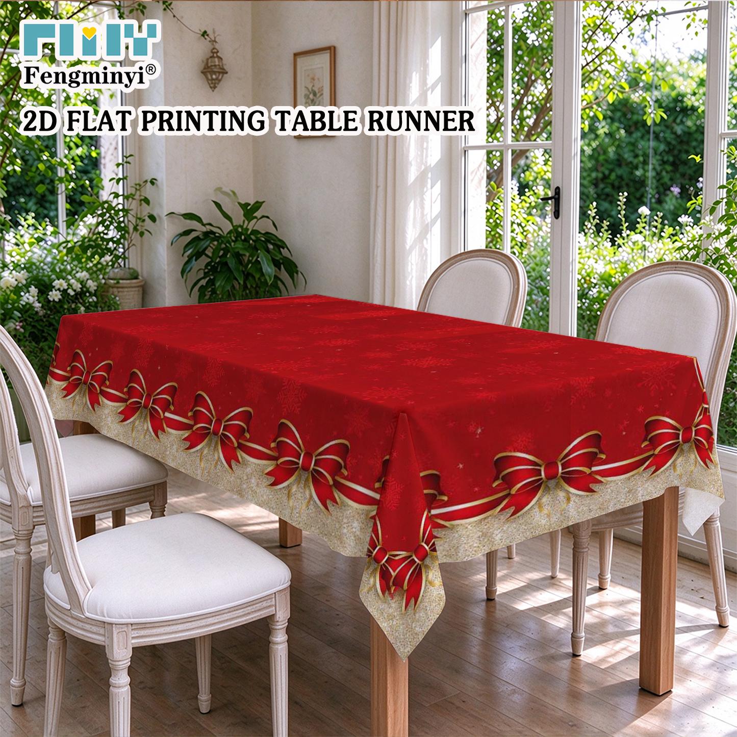 TEMU 2d Flat Tablecloth 1pc, Bohemian Style, Christmas Theme Luxurious Elegant Bow And Snowflake Pattern, For Kitchen And Dining Table, Furniture