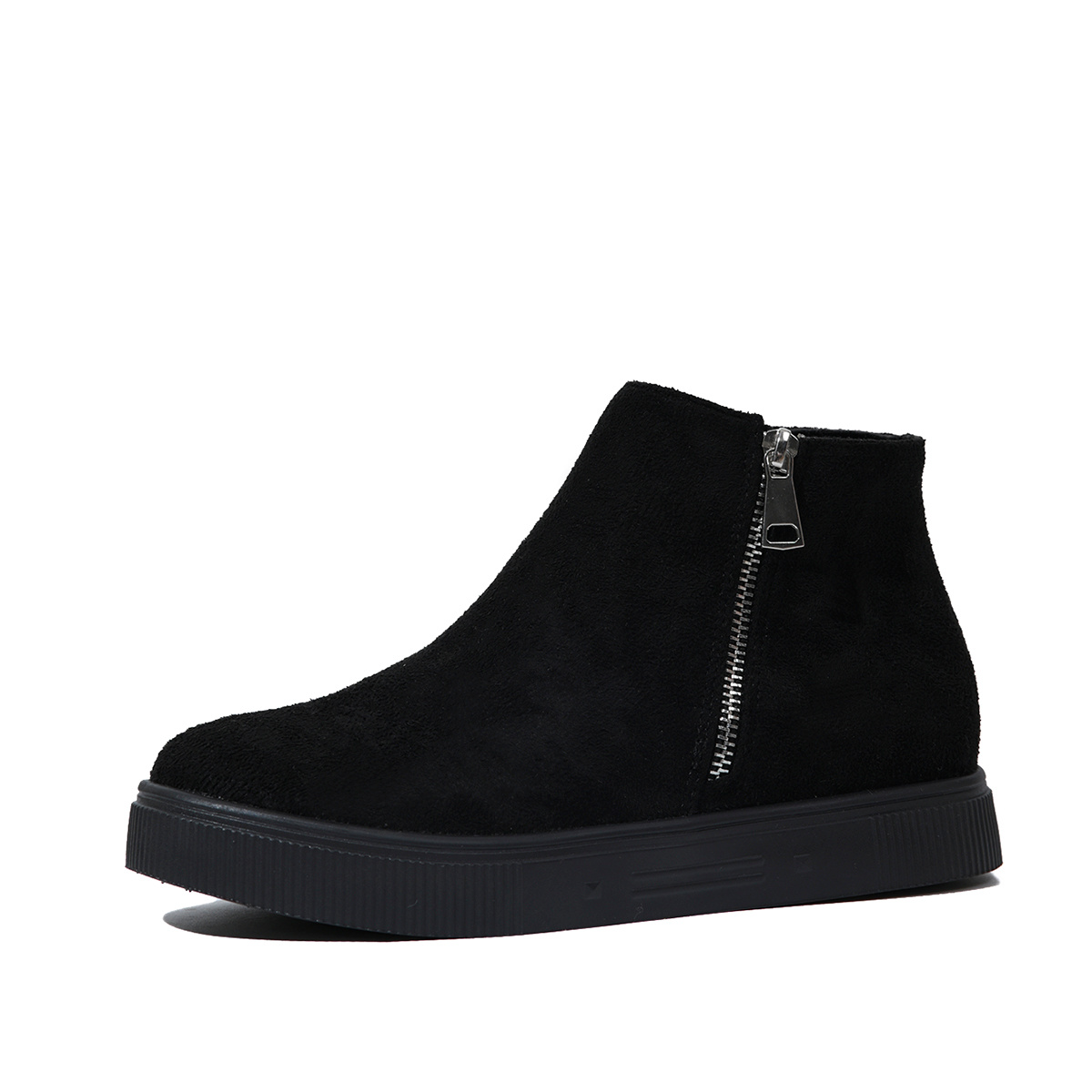TEMU 2026 Trendy Women's Fashion Casual Shoes Black Round Toe Side Zipper Decor Black Sole Comfortable Non-fatiguing And Boot Versatile Individual