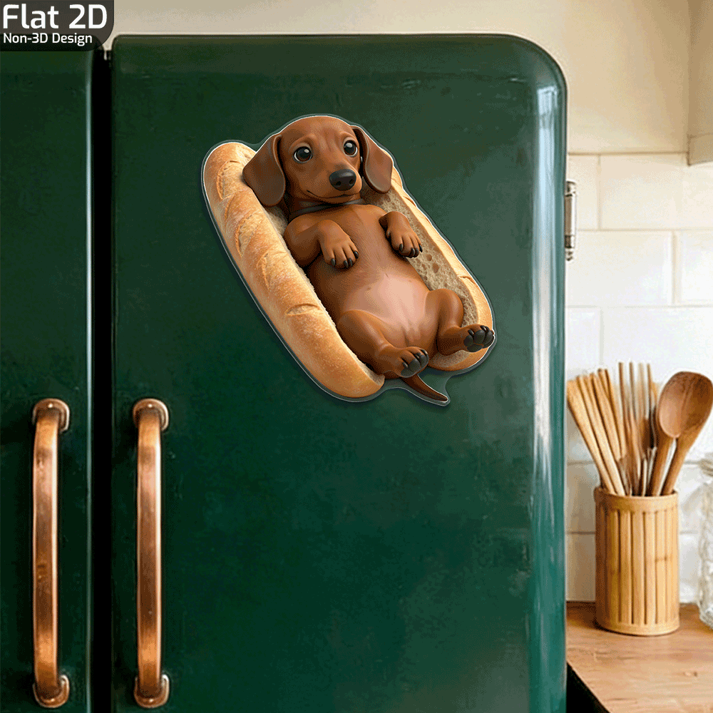 TEMU Aimant de réfrigérateur en acrylique plat 2D, 1 pièce, (3,1'' x 3,1''), représentant un chien turc amusant dans un emballage de hot-dog,