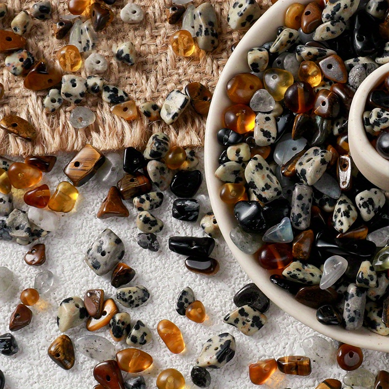 60pcs Brown Mixed Color Crushed Stone Loose Beads With Holes Handmade Necklace Materials Additions