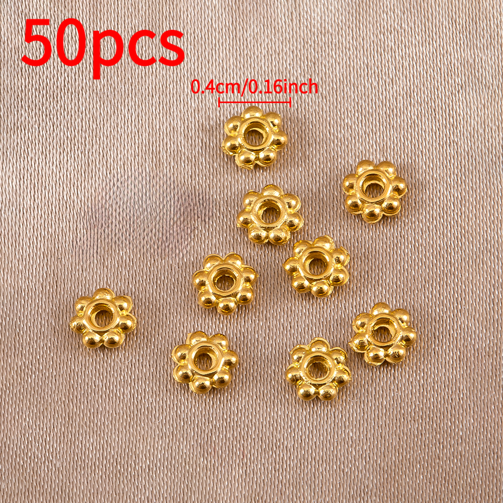 TEMU 50pcs Petites Perles d'Espacement en Métal de Fleur, Perles pour Collier Bracelet Bijoux Décorations Décoratives Faites Maison