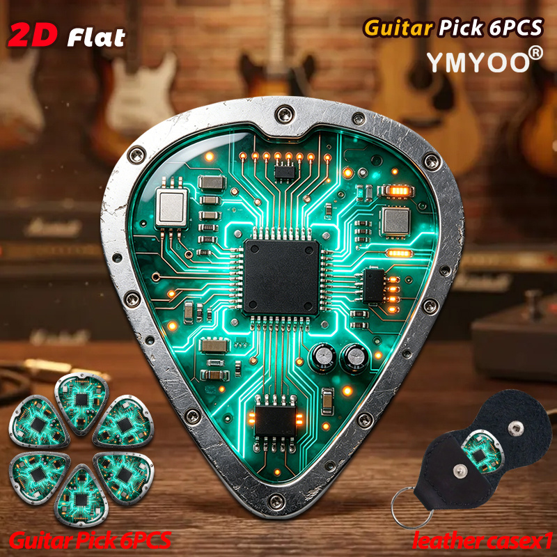 TEMU 6pcs Electronic Circuit Guitar Picks Suitable For Live Performances & Studio Recording, Multicolor Flat Plectrums With Circuit Board Design For