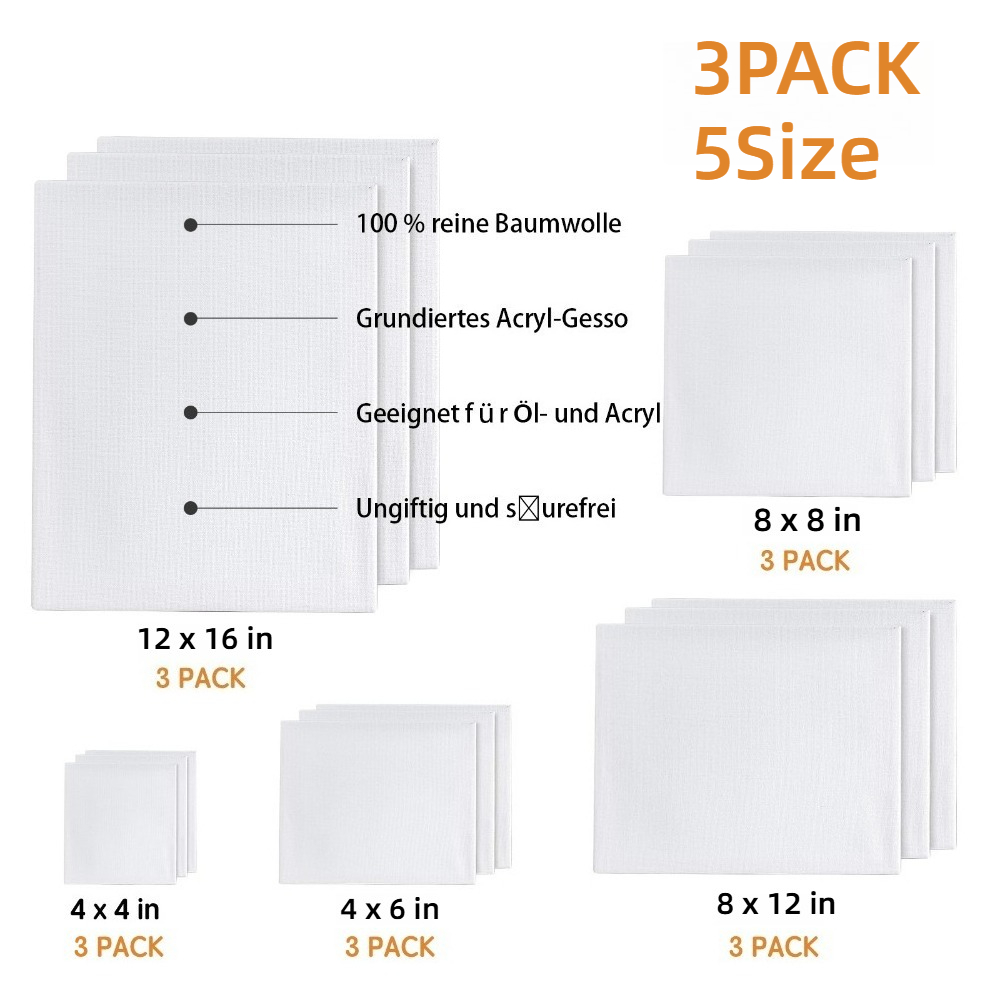 TEMU 2d Flat, 3pcs White Canvas Painting Set With Wrap-around Picture Frames - Square Wall Panels Suitable For Painting, Frames (10x10cm, 10x15cm,