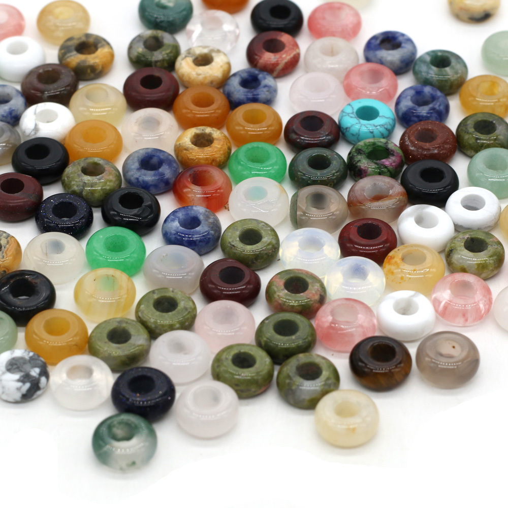 VILLCASE 40 Pcs Natural Beads Natural Agate Beads European Beads DIY Craft  Bead Jewelry Spacer Beads Stone Beads Macrame Beads with Large Holes