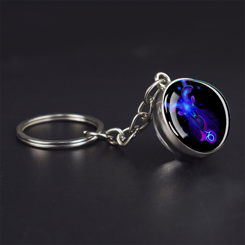 Stylish Double-sided Glass Ball Keychain With 12 Constellations