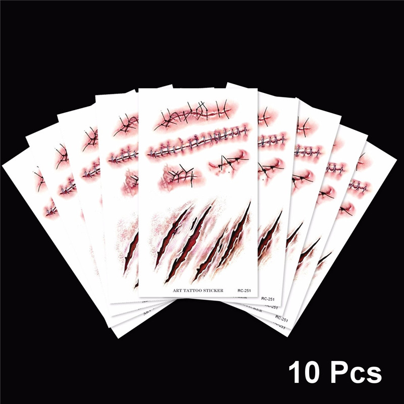 10pcs/set Halloween Zombie Scar Tattoo, trucco finto sangue orrore ferita  sangue adesivo - Temu Italy