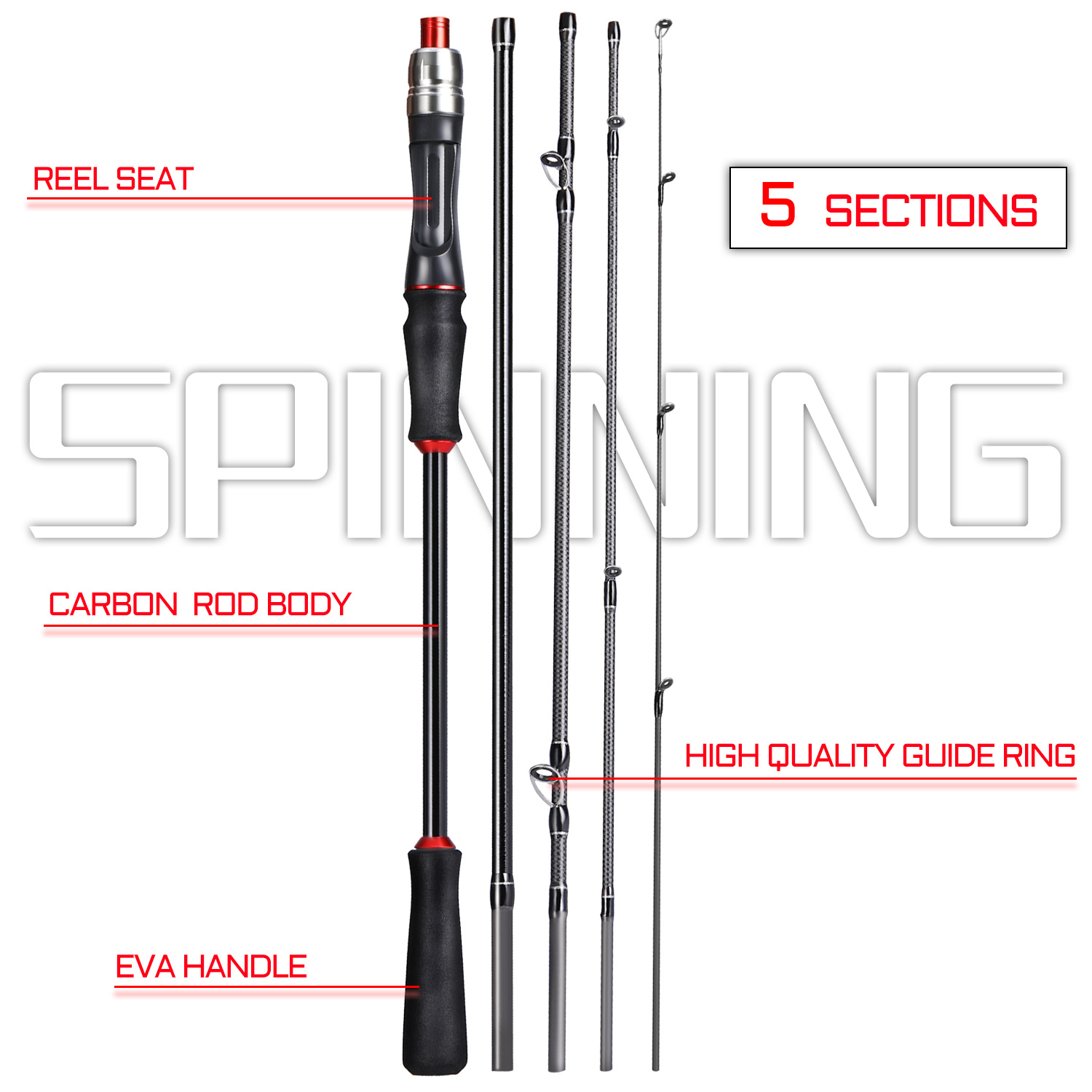 Sougayilang 5/6 Section Spinning Fishing Rod Ideal Saltwater - Temu