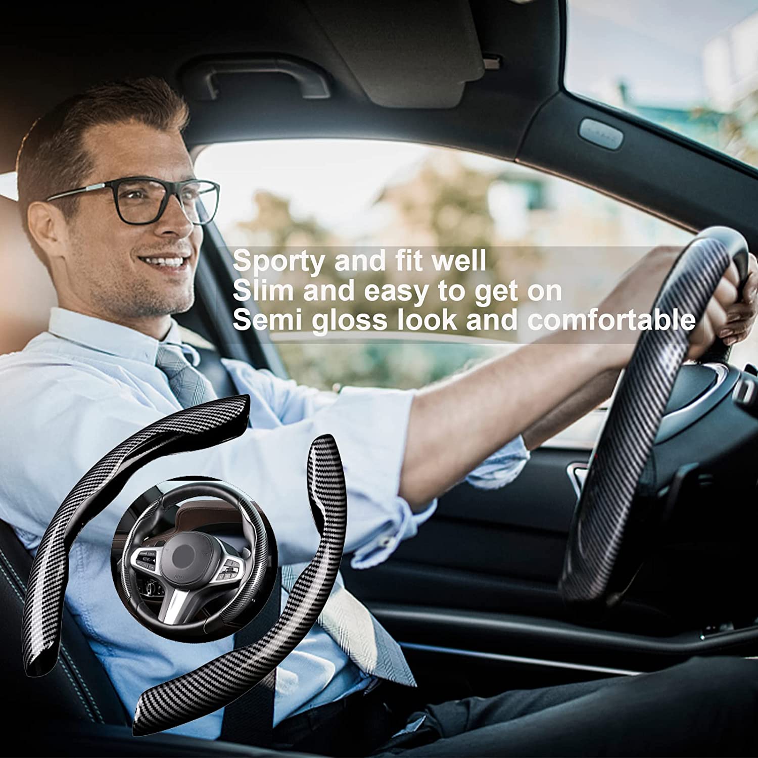 Convient 37-38 cm 1 paire d'accessoires de voiture Auto intérieur  anti-dérapant en Fiber de carbone couverture de volant Ultra-mince