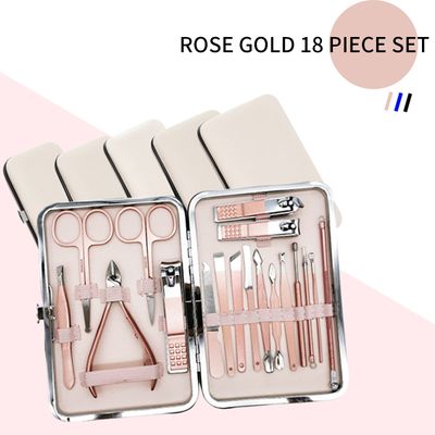 Rose Golden Stainless Steel Nail Clipper Set Grooming Set Tool Case Manicure Art