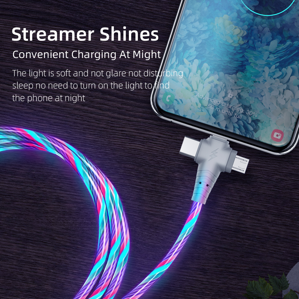 LED Light Up Charging Charger Cable USB Data Cord iPhone Android Type C  Phone