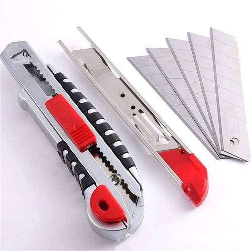 Retractable Box Cutter 18mm 45 Degree Blade Utility Knife Carbon Steel Self-Locking Design Cutting Tools Retractable With 5pcs Blades