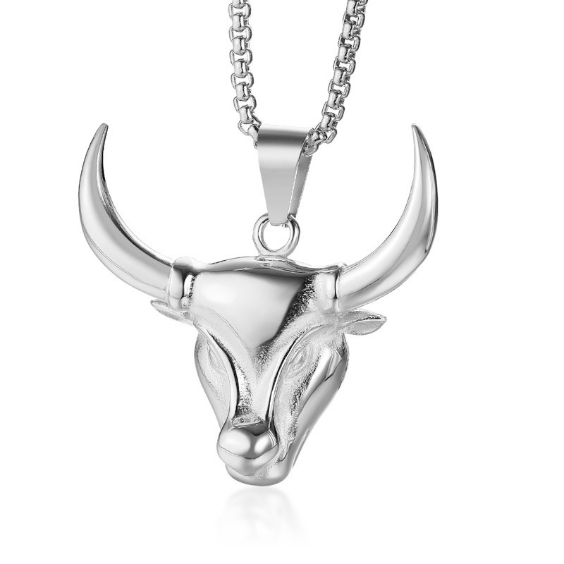 1pc Men's Stainless Steel Animal Bull Head Pendant Silver Necklace Hip Hop  Fashion Animal Head Horns Pendant Artificial Jewelry | High-quality &  Affordable | Temu
