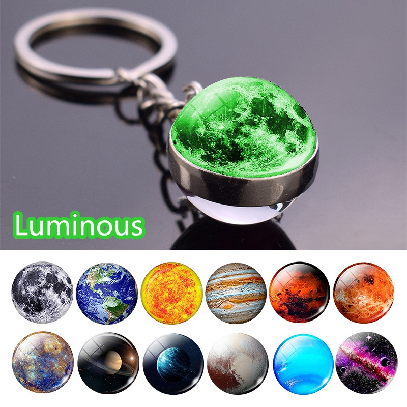 2 Pcs Glow In The Dark Keychain - Earth and Moon Keychains With Gift Box  Luminous Accessories Pendant Cute Small Globe Space Galaxy Fun Unique