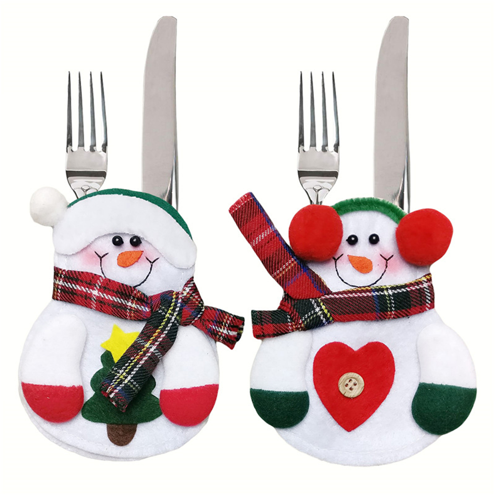 Cute Christmas Tableware Holder Knife Fork Set Santa Rudolph Kitchen