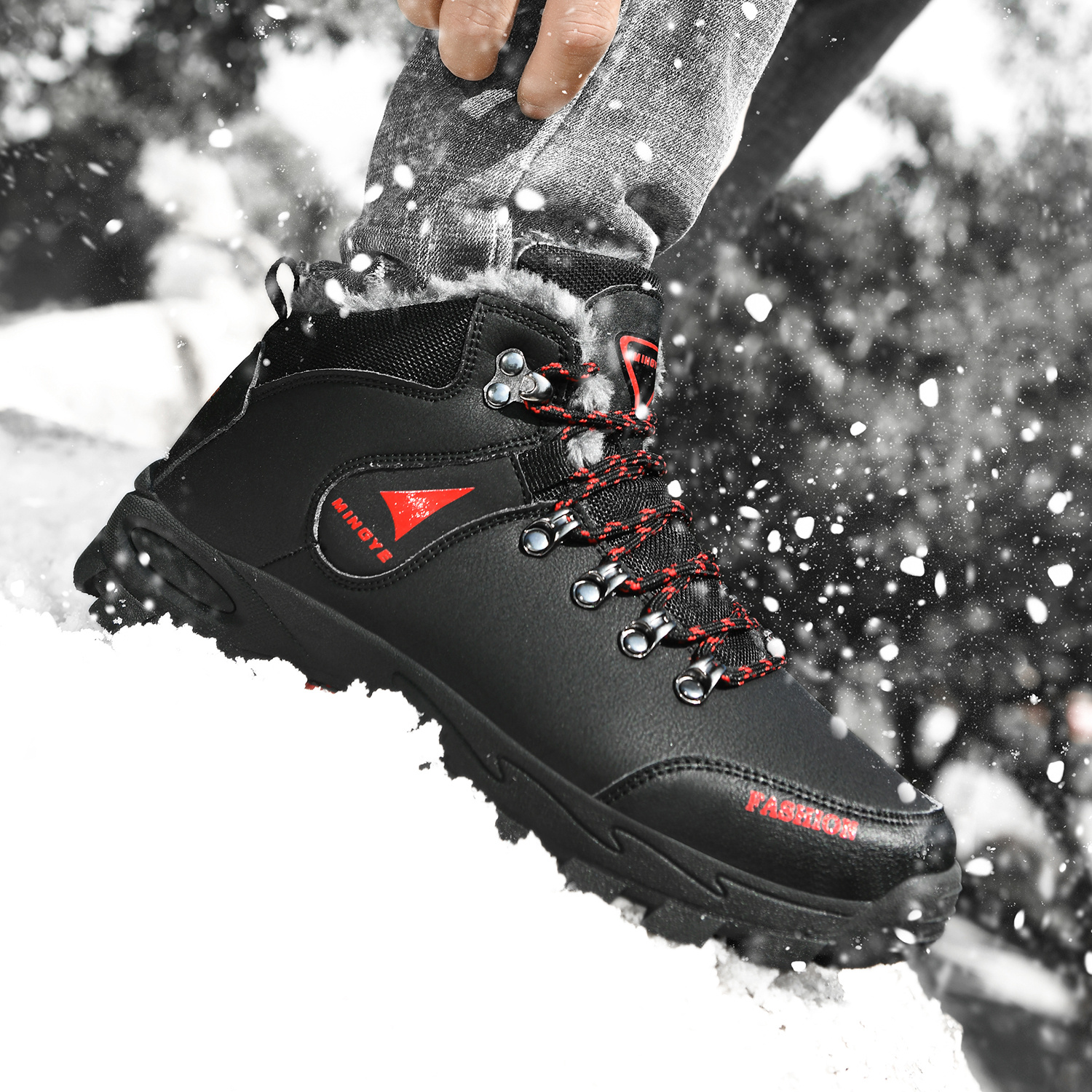 Mens Non Slip Warm Fleece Shoes Comfortable Outdoor Snow Boots For