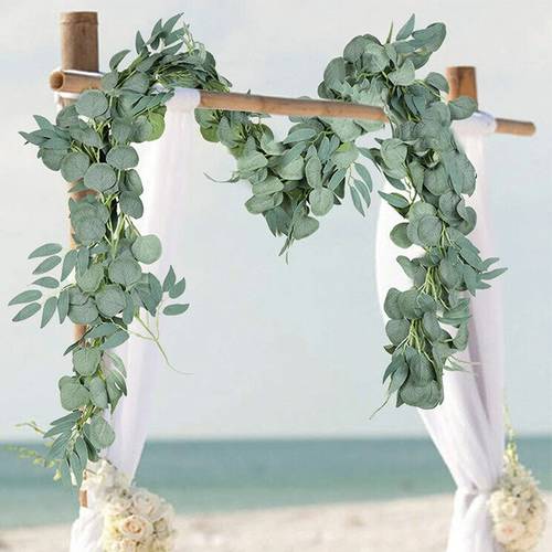 Artificial Flower Eucalyptus Garland ,3.28 Ft Silk Rose Vine Decorations Hanging Faux Leaves Floral Greenery For Wedding Backdrop Wall Decor Garden Home Office Party