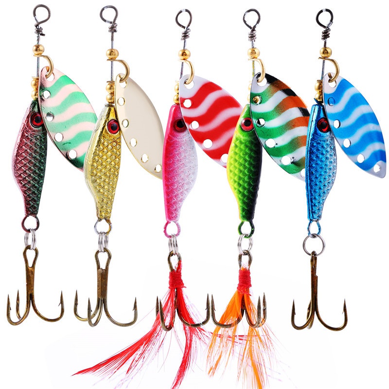 Sougayilang 4Pcs Spinnerbait Hard Metal Lures Bass Trout Salmon Fishing  Tackle Kit Lures with Tackle Boxes