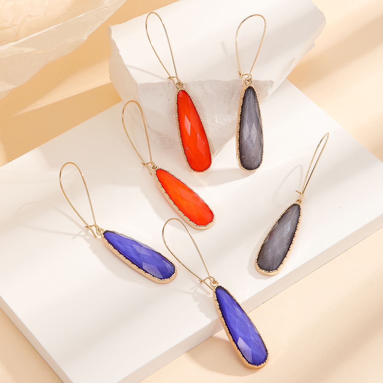 3 Pairs Women's Geometric Water Drop Earrings Set