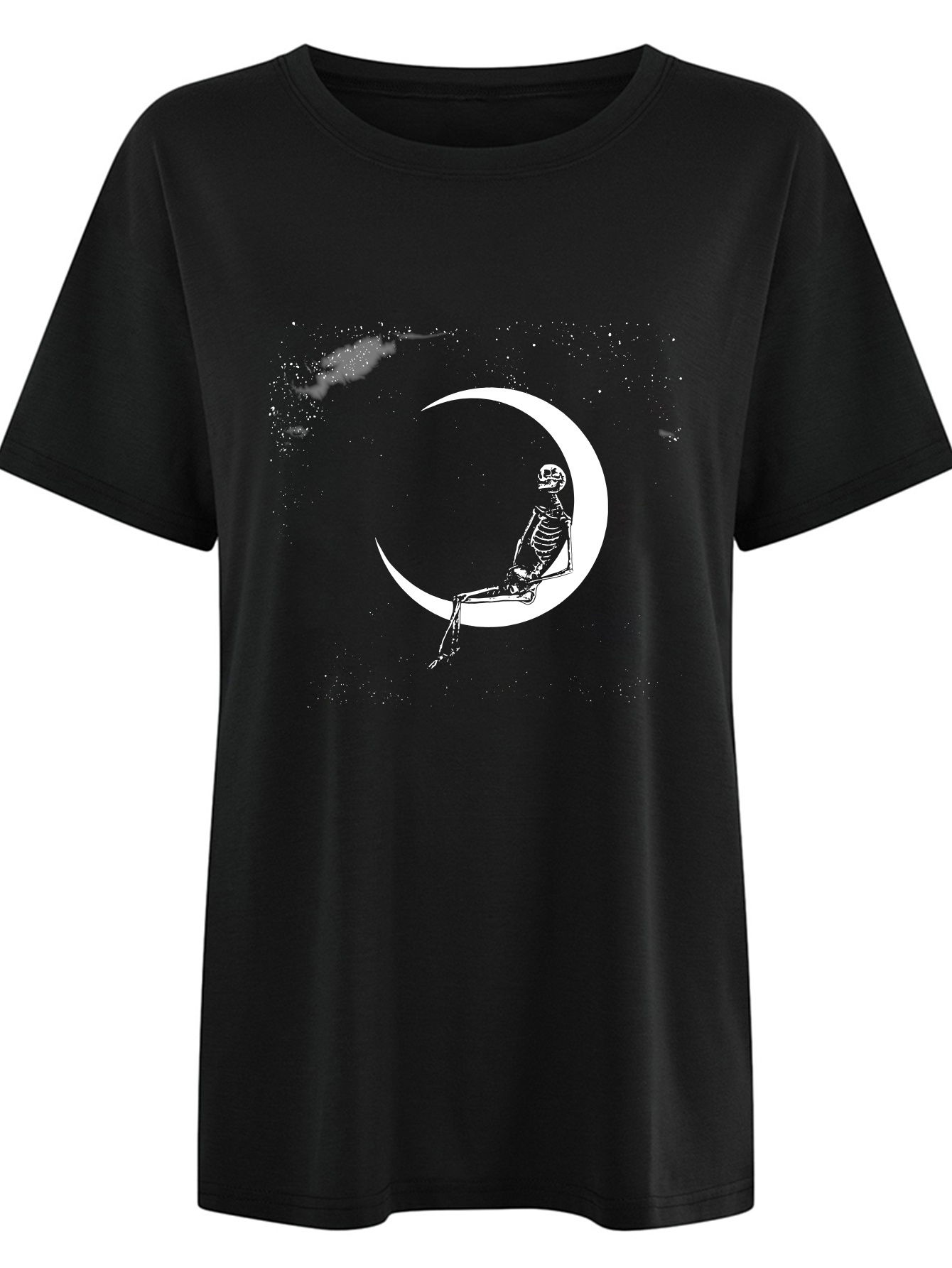 Women's T shirt Drop Shoulder Skull Moon Halloween Print - Temu